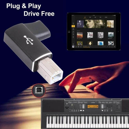 USB-C to USB 2.0 B MIDI Adapter for Electronic Instruments connecting tablet to keyboard for plug-and-play MIDI recording and performance