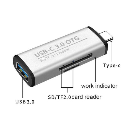 Type-C USB Adapter with SD and TF Card Reader for Devices - USB-C OTG SD/TF card reader with USB 3.0 port for laptops, phones, tablets, fast file transfer