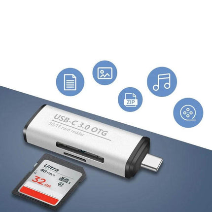Type-C USB Adapter with SD and TF Card Reader for Devices - USB-C 3.0 OTG card reader with SD card and TF slot for laptops, phones, tablets