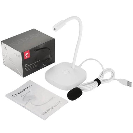 Yanmai G22 Desktop Microphone for Everyday Audio Recording - white omnidirectional USB desktop mic with gooseneck, foam windscreen, base and packaging