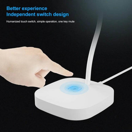 Yanmai G22 Desktop Microphone for Everyday Audio Recording showing touch mute switch on white base with flexible gooseneck