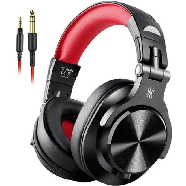 OneOdio Wired Headphones For Commute And Hands Free Calls black red over-ear wired headphones with removable cable and mic