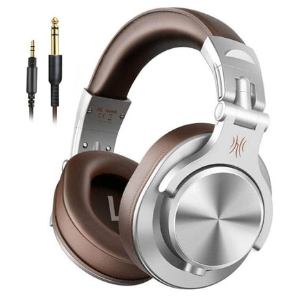 OneOdio Wired Over Ear Headphones With Inline Microphone brown silver studio headphones with 3.5mm and 6.35mm adapters