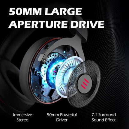 EKSA Wired Gaming Headset With Microphone For Gaming And Calls showing 50mm driver, immersive stereo and 7.1 surround