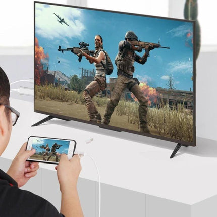 Onten 3-in-1 HD Adapter Cable for Mobile Screen Mirroring to TV showing phone mirroring game to 1080p TV