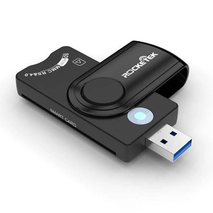 Rocketek Multi-Function Card Reader for SD, TF, and Smart Cards - compact USB 3.0 reader for SD, TF and ISO 7816 smart cards, black