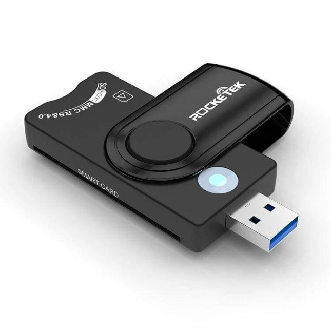 Rocketek Multi-Function Card Reader for SD, TF, and Smart Cards - compact USB 3.0 reader for SD, TF and ISO 7816 smart cards, black