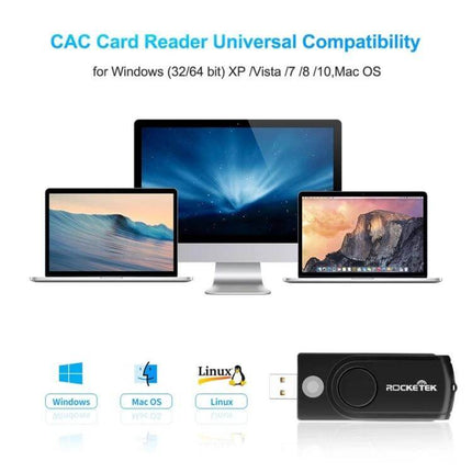 Rocketek Multi-Function Card Reader for SD, TF, and Smart Cards — USB CAC reader compatible with Windows Mac OS and Linux for photo transfer and authentication