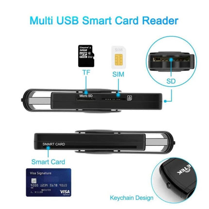 Rocketek Multi-Function Card Reader for SD, TF, and Smart Cards - compact multi USB card reader for SD TF microSD and ISO7816 smart cards
