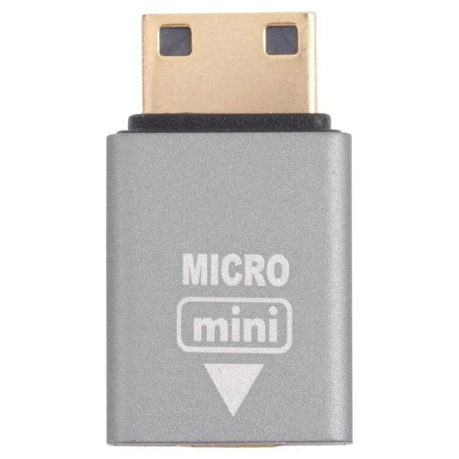 Mini HDMI to Micro HDMI Adapter for Device Connections, silver Mini HDMI male to Micro HDMI female converter for cameras and monitors