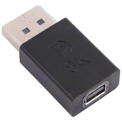 8K DisplayPort Male to Mini DisplayPort Female Adapter black compact adapter for connecting DisplayPort output to Mini DisplayPort input supporting up to 8K