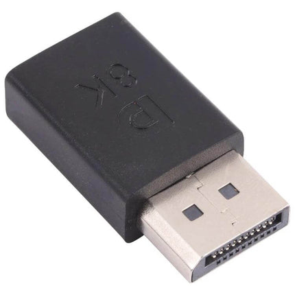 8K DisplayPort Male to Mini DisplayPort Female Adapter black compact converter for connecting DisplayPort output to Mini DisplayPort input, supports up to 8K