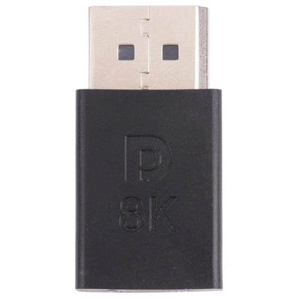8K DisplayPort Male to Mini DisplayPort Female Adapter - compact black 8K DisplayPort to Mini DisplayPort adapter for high-resolution monitors