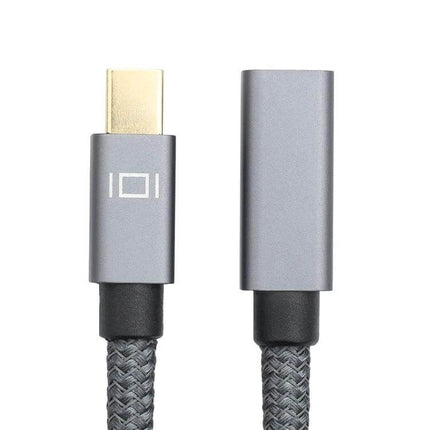 Mini DisplayPort Male to Female Extension Cable for Displays, gray braided cable with gold-plated male and female connectors