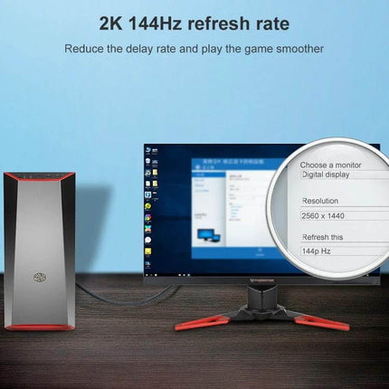 2-Meter DisplayPort Male to Male Cable for Device Connections linking a gaming PC to a 2K 144Hz monitor at 2560x1440 resolution