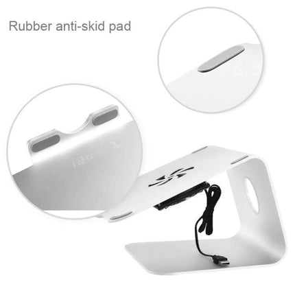 Sopi Ergonomic Aluminum Laptop Stand for Cooling and Ventilation showing aluminum stand with rubber anti-skid pads and ventilation cutouts