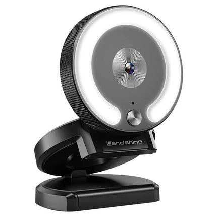 Landshine 2K Webcam with Ring Light for Video Calls - USB plug-and-play webcam with built-in adjustable ring light for clear virtual meetings