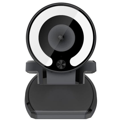 Landshine 2K Webcam with Ring Light for Video Calls — front-view webcam with built-in ring light and clip-on base, USB plug-and-play for clear virtual meetings