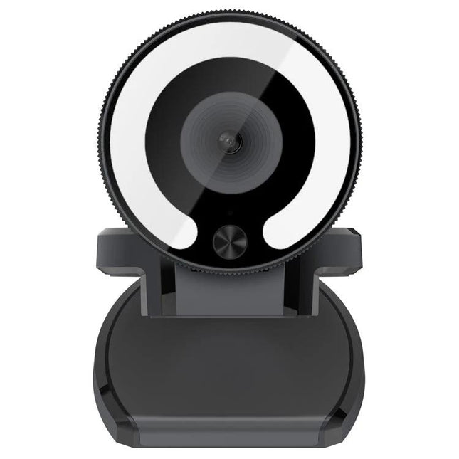 Landshine 2K Webcam with Ring Light for Video Calls — front-view webcam with built-in ring light and clip-on base, USB plug-and-play for clear virtual meetings