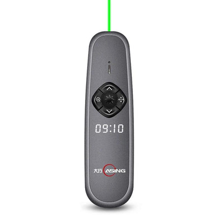 ASiNG Green Laser Wireless Presentation Pen with 32GB Storage - compact gray presenter with green laser, control buttons and LED display