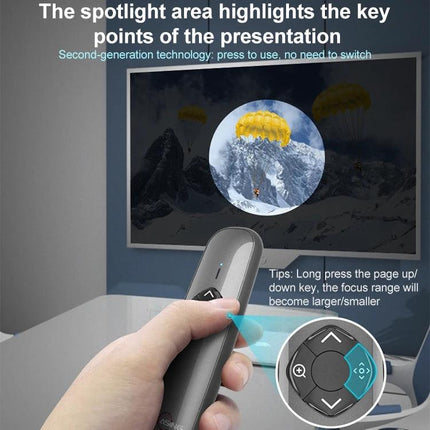 ASiNG Green Laser Wireless Presentation Pen with 32GB Storage handheld presenter highlighting screen spotlight and navigation buttons