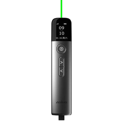 ASiNG A9 32GB Wireless Presenter Pen with Touch Laser Pointer showing LCD screen, control buttons and green laser beam