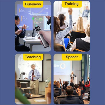 ASiNG A9 32GB Wireless Presenter Pen with Touch Laser Pointer shown used in business, training, teaching and speech presentation settings