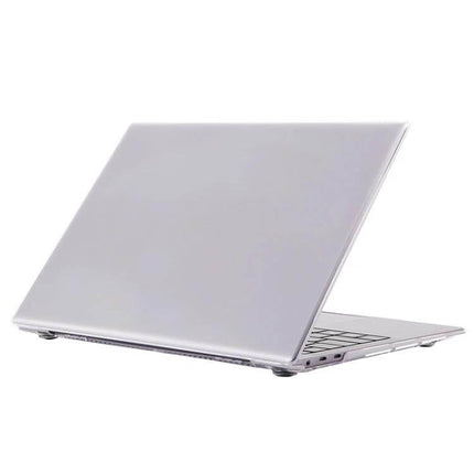 Protective Shockproof Case for Huawei MateBook X Pro Laptop slim transparent shell shown on partially open laptop, shockproof corner protection