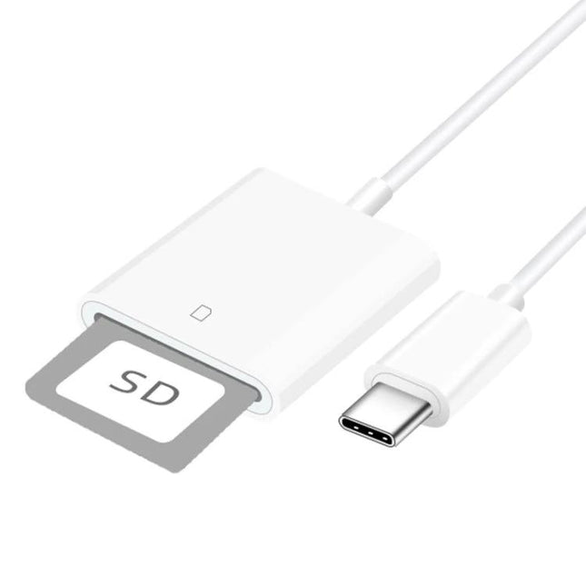 White Type-C SD Card Reader for Daily Mobile Data Access showing USB-C plug and SD card inserted