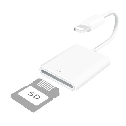 Compact SD Card Reader for Mobile Data Transfer on the Go, white 8-pin plug-and-play SD card reader connected to phone