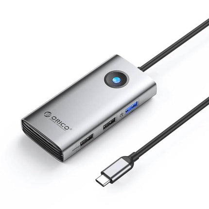 Orico 5-in-1 USB-C Docking Station for Laptop Connectivity - silver compact hub with HDMI, USB-A ports and USB-C cable for charging and display