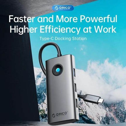 Orico 5-in-1 USB-C Docking Station for Laptop Connectivity - compact aluminum hub with 4K HDMI, USB ports and charging cable