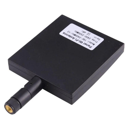 Black Panel WiFi Antenna for Indoor Signal Enhancement — black rectangular indoor antenna improving home office streaming and gaming connectivity