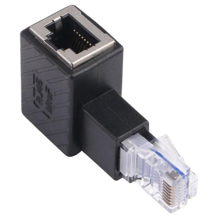RJ45 90-Degree Extension Adapter for Ethernet Cables angled adapter extending Ethernet cable to protect device ports in tight spaces
