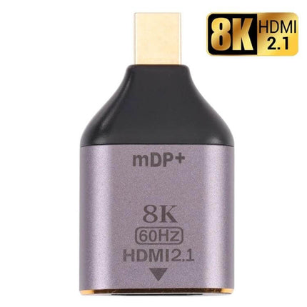 HDMI to Mini DisplayPort Adapter for Video and Audio Links compact 8K HDMI 2.1 to mDP adapter showing gold connector