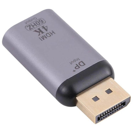 4K 60Hz HDMI Female to DisplayPort Male Adapter for Monitors - compact gray adapter with gold DisplayPort connector for 4K video