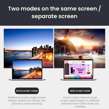 4K 60Hz HDMI Female to DisplayPort Male Adapter for Monitors showing same-screen and split-screen laptop monitor modes