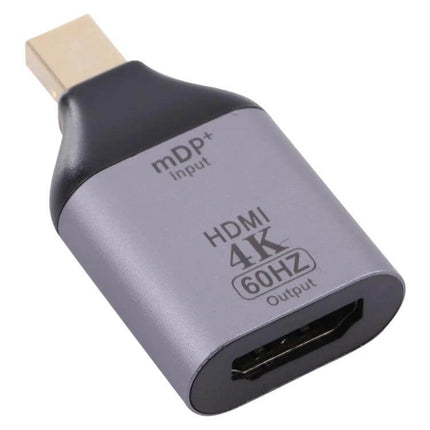 HDMI Female to Mini DisplayPort Adapter for 4K Connections, 4K@60Hz compact gray adapter showing HDMI female port and mDP input