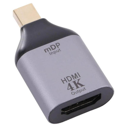Portable HDMI to Mini DisplayPort Adapter for Device Connections showing compact HDMI 4K output and mDP input for laptop to monitor hookups