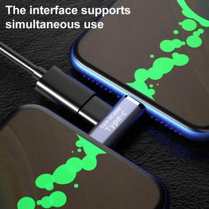 USB-C Converter with Micro USB Adapter for Device Connections showing two phones linked simultaneously with durable aluminum shell and Type-C connector