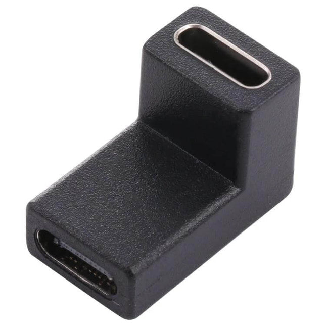 Aluminum USB-C to USB-C Adapter for Everyday Charging angled black aluminum adapter for charging and data transfer