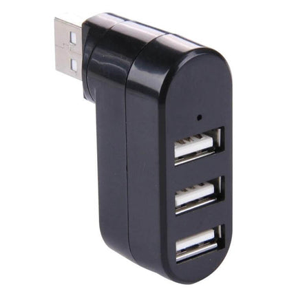 Portable USB Hub with 180-Degree Rotation for Device Connections compact black 3-port USB hub angled for flexible positioning