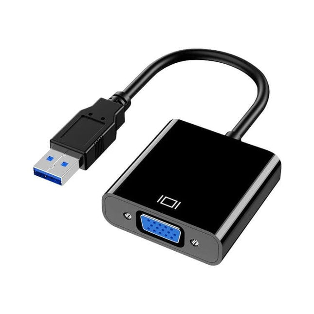 USB to VGA Adapter for Connecting Laptops to Monitors, black USB-to-VGA cable adapter supporting 1920x1080 for presentations and dual displays