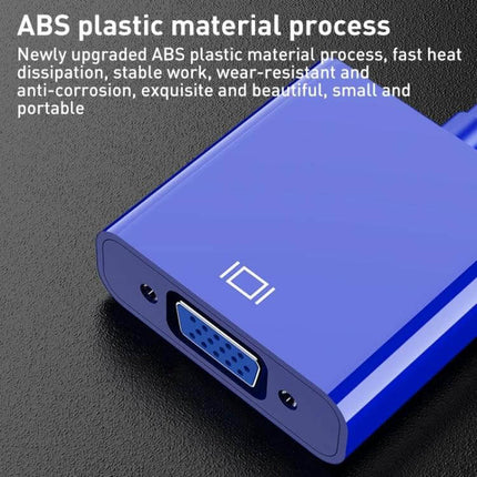 USB to VGA Adapter for Connecting Laptops to Monitors — blue ABS plastic VGA adapter, supports 1920x1080P, compact for presentations and extended displays