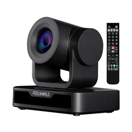 FEELWORLD USB10X Video Conference Camera with 10X Zoom - black PTZ-style unit with remote, 70° wide-angle and 10X optical zoom for meetings
