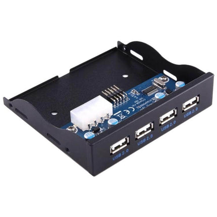 Front Panel USB Hub with Four Ports for 3.5 Inch Floppy Drive Bay — black front-panel USB 2.0 hub with four ports, plug-and-play