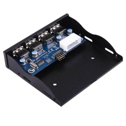 Front Panel USB Hub with Four Ports for 3.5 Inch Floppy Drive Bay - black metal front-panel USB 2.0 hub with four ports and internal power connector