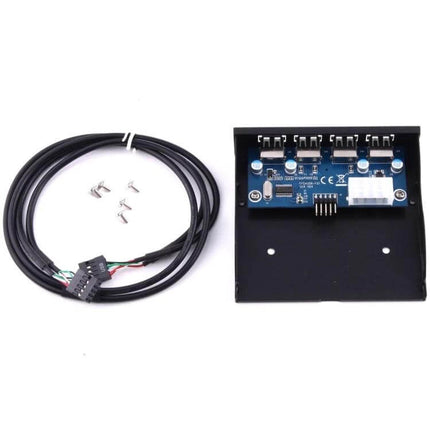 Front Panel USB Hub with Four Ports for 3.5 Inch Floppy Drive Bay - black front panel with four USB 2.0 ports, internal cable and screws