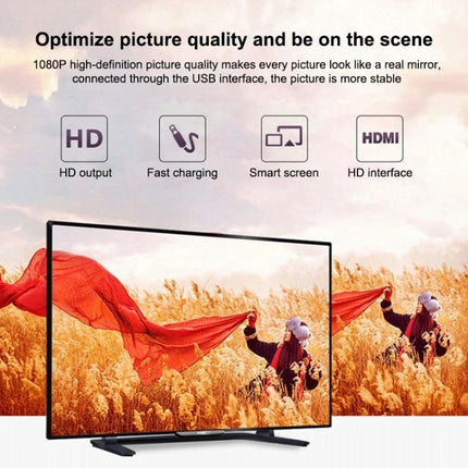 MiraScreen G2 Pro Wireless Screen Mirroring Adapter displaying 1080P HD output on TV with HDMI and fast charging icons