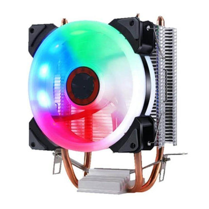Quiet LED CPU Cooler Fan for Computer Cooling Systems with rainbow RGB lighting, quiet airflow and copper heat pipes